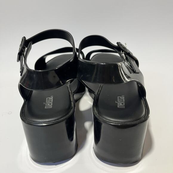 Melissa Women’s Mar Platform Sandals 7 Black Ankle Strap Buckle Retro 70’s Y2K - Picture 6 of 16